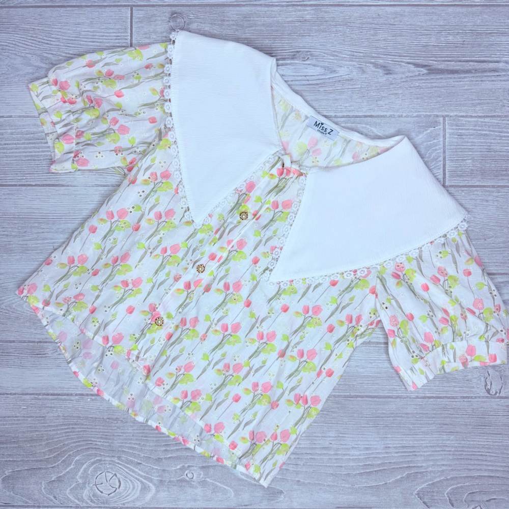 Miss z vintage style frocked ruffle boho farm core floral blouse shirt m kawaii